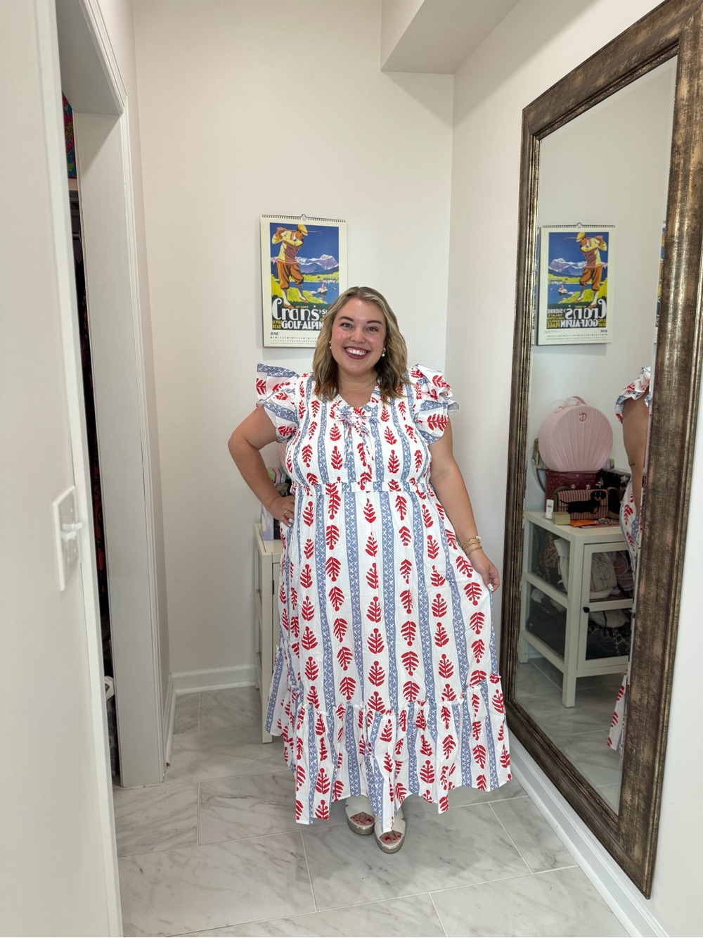 Chic Soul Women’s White Maxi Dress with Red Leaf Print